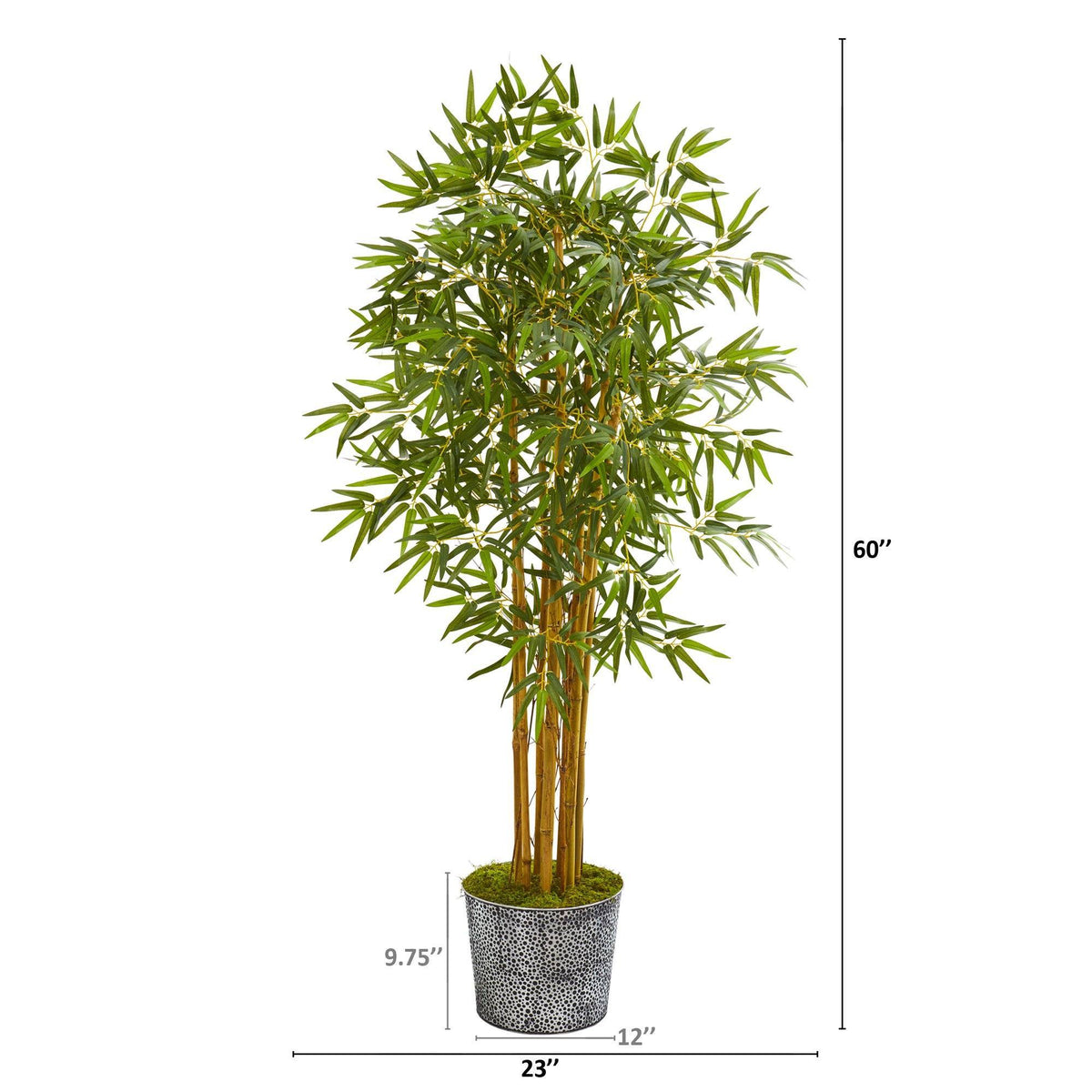 5’ Bamboo Artificial Tree in Black Embossed Tin Planter