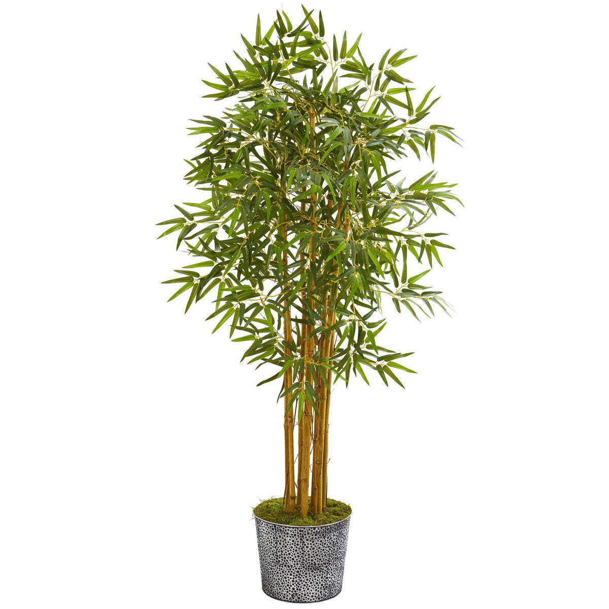 5’ Bamboo Artificial Tree in Black Embossed Tin Planter