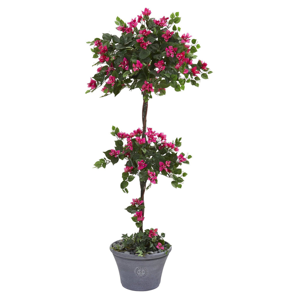 5’ Bougainvillea Artificial Topiary Tree in Gray Planter