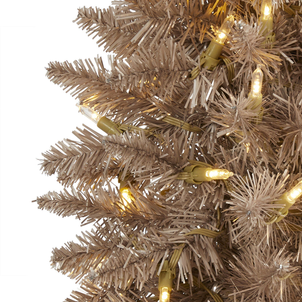 5’ Champagne Pencil Artificial Christmas Tree with 250 (multifunction) Clear LED Lights and 438 Bendable Branches