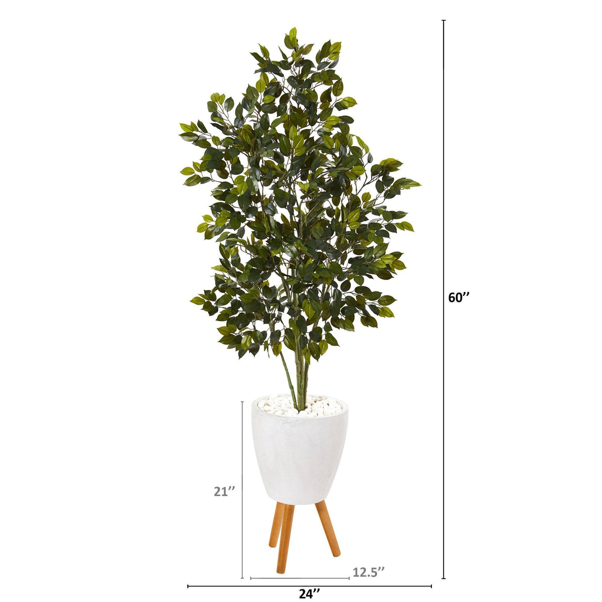 5’ Ficus Artificial Tree in White Planter with Stand