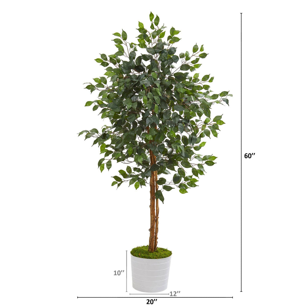 5’ Ficus Artificial Tree in White Tin Planter