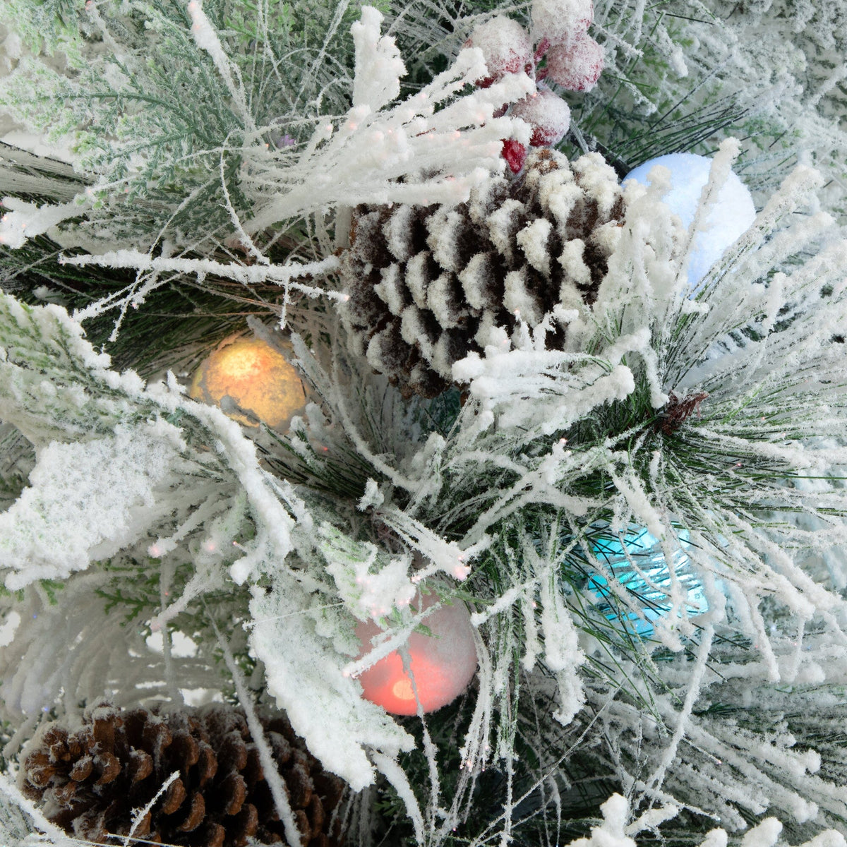 5' Flocked Pre-Lit Fiber Optic Artificial Pinecone Christmas Tree with 50 Colorful LED Lights