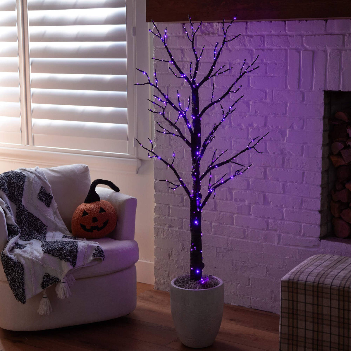 5' Pre-Lit Artificial Halloween Twig Tree with 360 Orange & Purple LED Lights