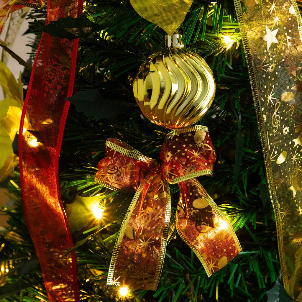 5' Pre-Lit Artificial Pop up Christmas Tree with Red & Gold Ornaments, Ribbons and 100 Warm White LED Lights
