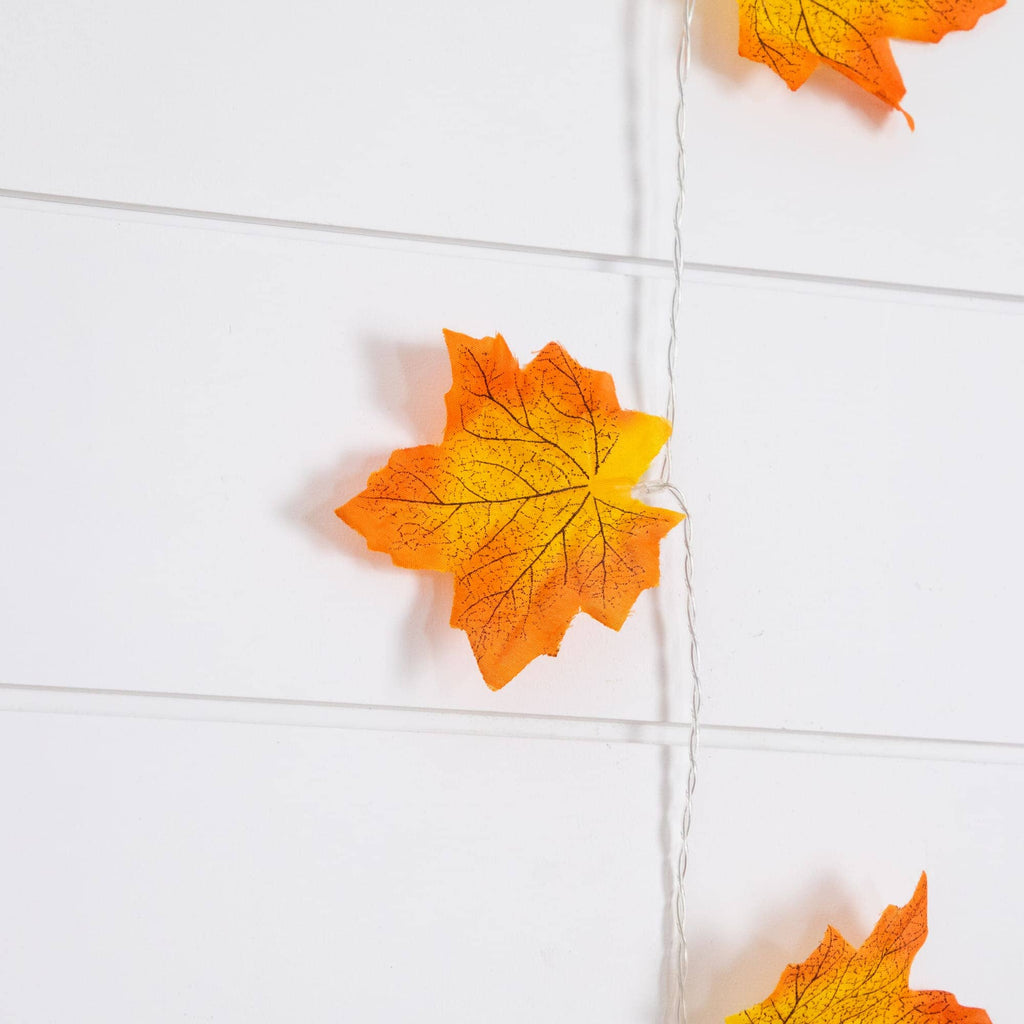 5' Pre-Lit Autumn Maple Leaf Artificial Fall Garland with 10 Warm White LED String Lights - Set of 3