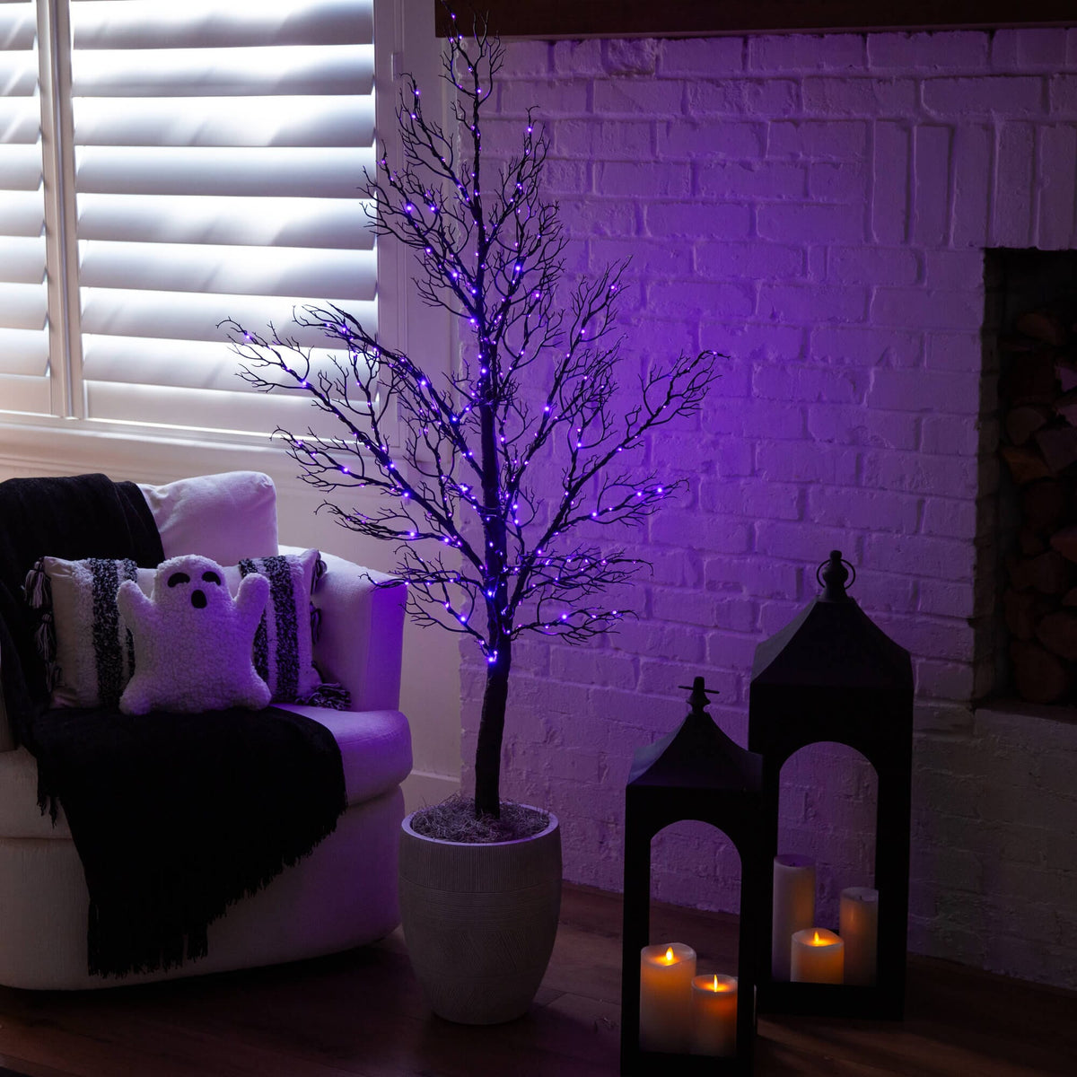 5' Pre-Lit Halloween Minimalist Twig Artificial Fall Tree with 240 Orange & Purple LED Lights