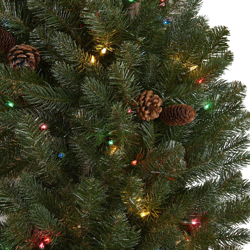 5’ Giant Flocked Artificial Christmas Wreath with 280 Multicolored Lights, Glitter and Pine Cones