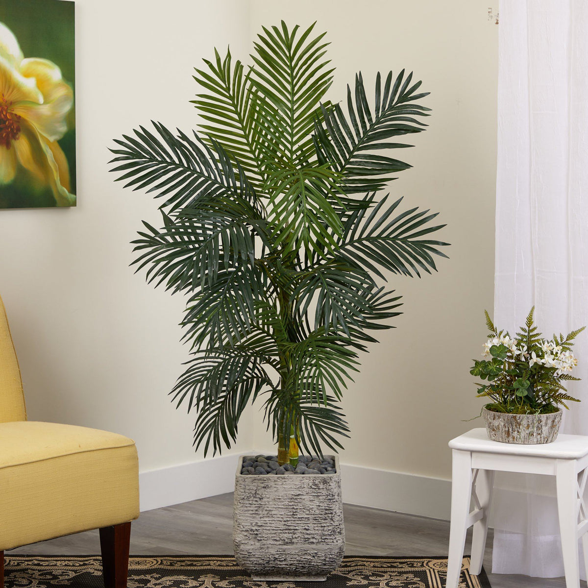 5’ Golden Cane Artificial Palm Tree in White Planter
