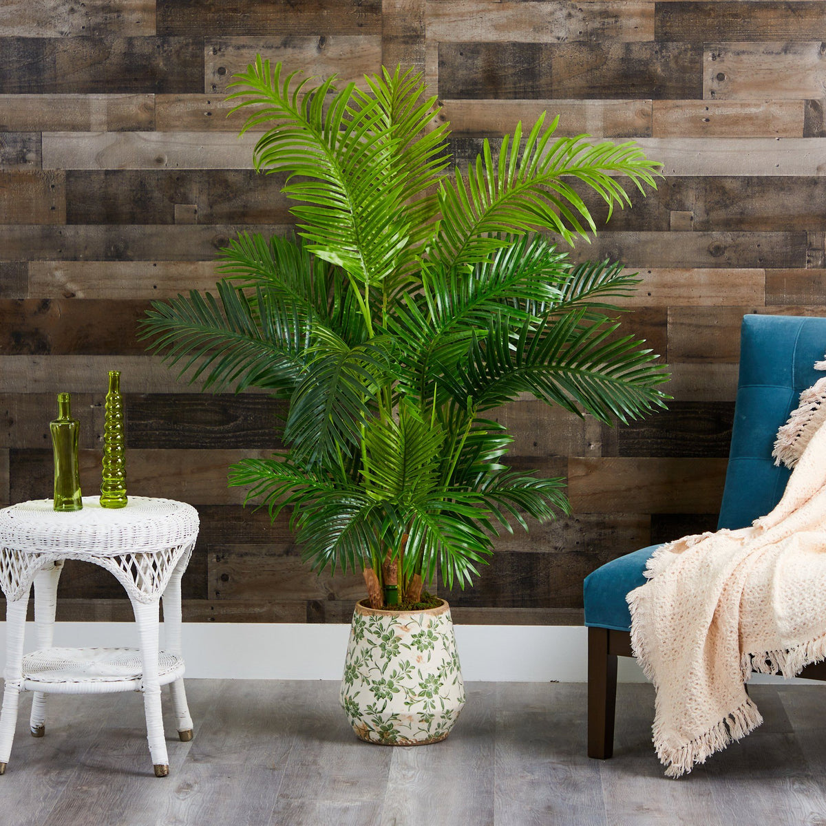 5’ Hawaii Palm Artificial Tree in Floral Print Planter