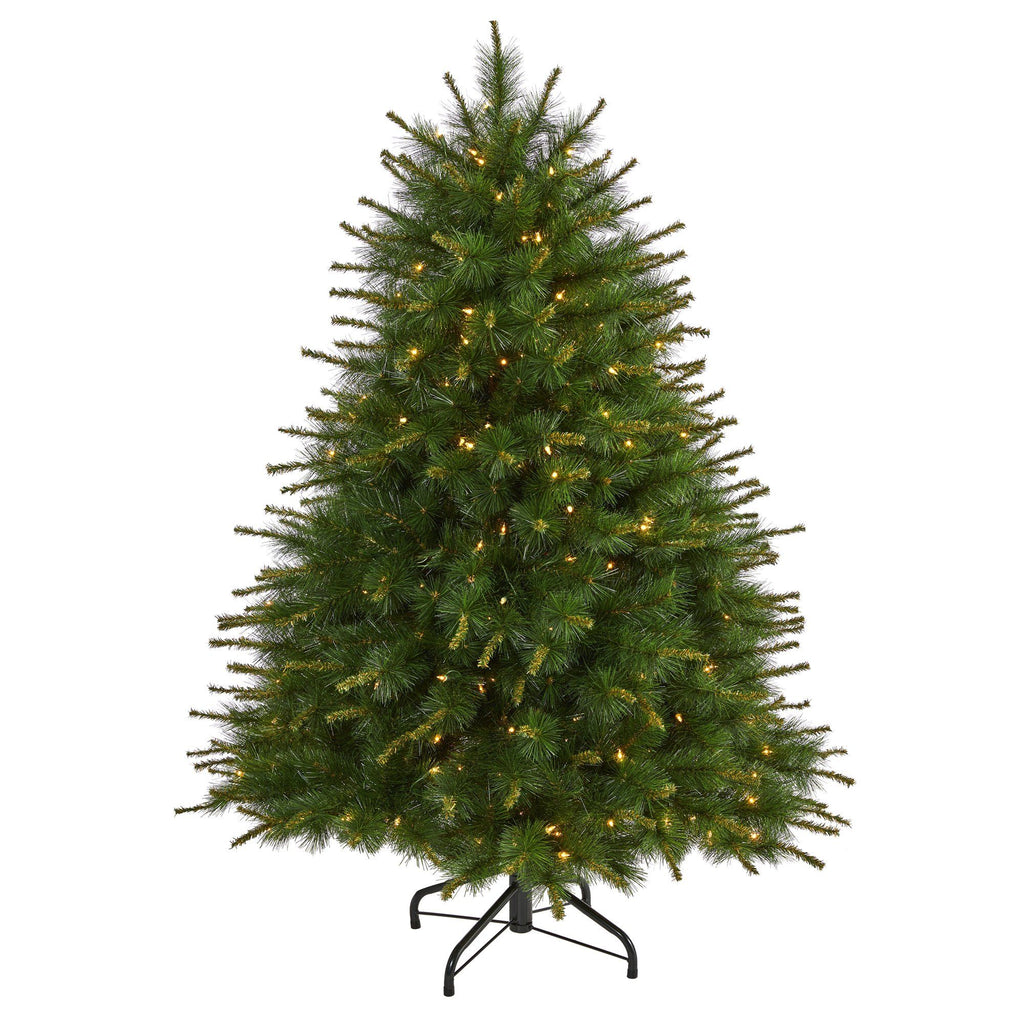 5’ New England Pine Artificial Christmas Tree with 200 Clear Lights and 492 Bendable Branches