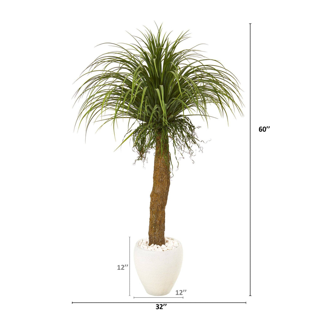 5’ Pony Tail Palm Artificial Plant in White Planter