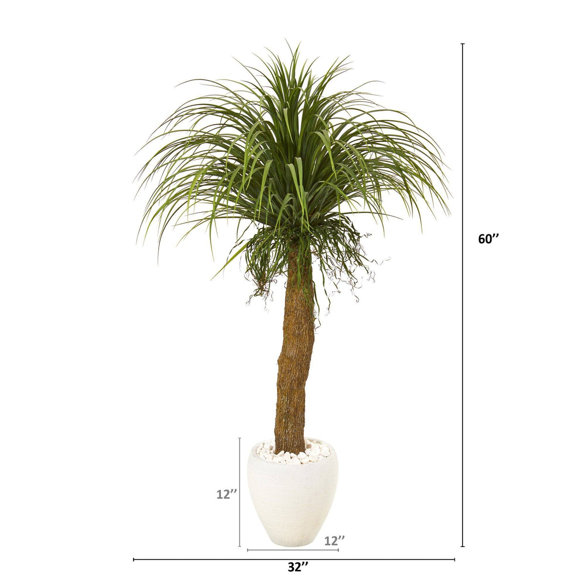 5’ Pony Tail Palm Artificial Plant in White Planter