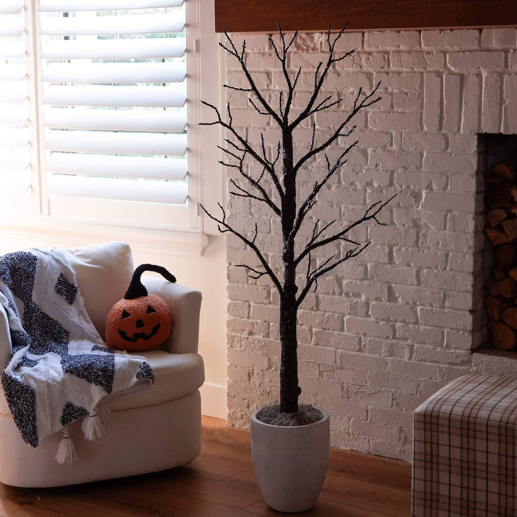 5' Pre-Lit Artificial Halloween Twig Tree with 360 Orange & Purple LED Lights