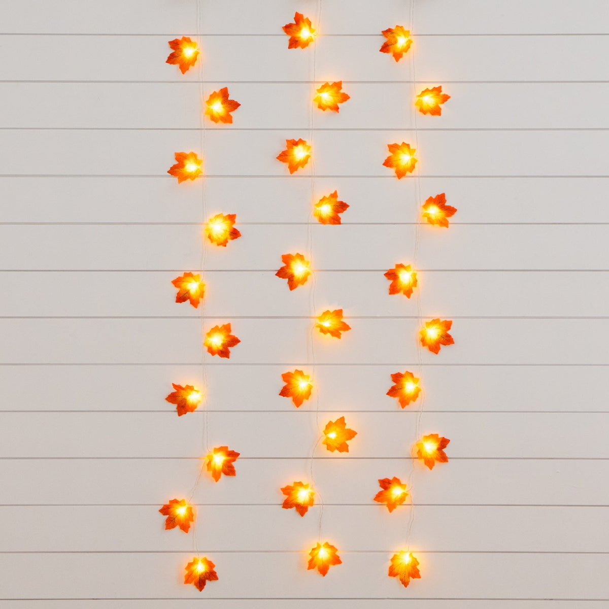 5' Pre-Lit Autumn Maple Leaf Artificial Fall Garland with 10 Warm White LED String Lights - Set of 3