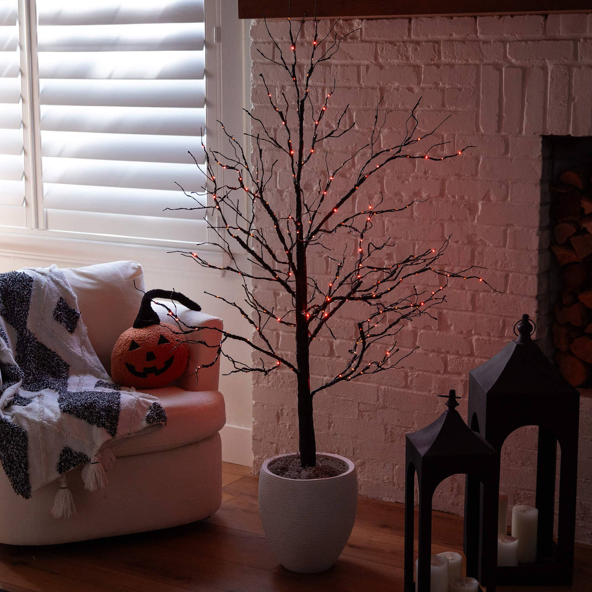 5' Pre-Lit Halloween Black Twig Artificial Tree with 240 Orange & Purple LED Lights