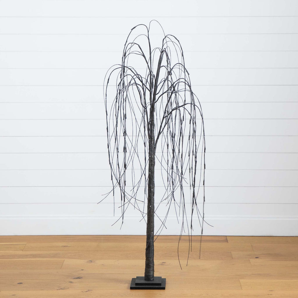5’ Pre-Lit Halloween Black Willow Artificial Fall Tree with 144 Orange & Purple LED Lights
