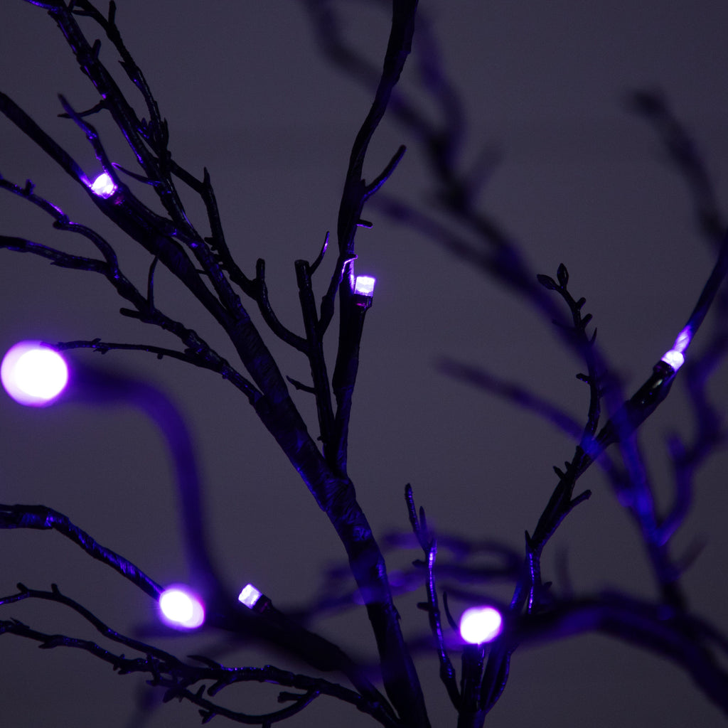 5’ Pre-Lit Halloween Deluxe Black Twig Artificial Tree with 102 Orange & Purple LED Lights