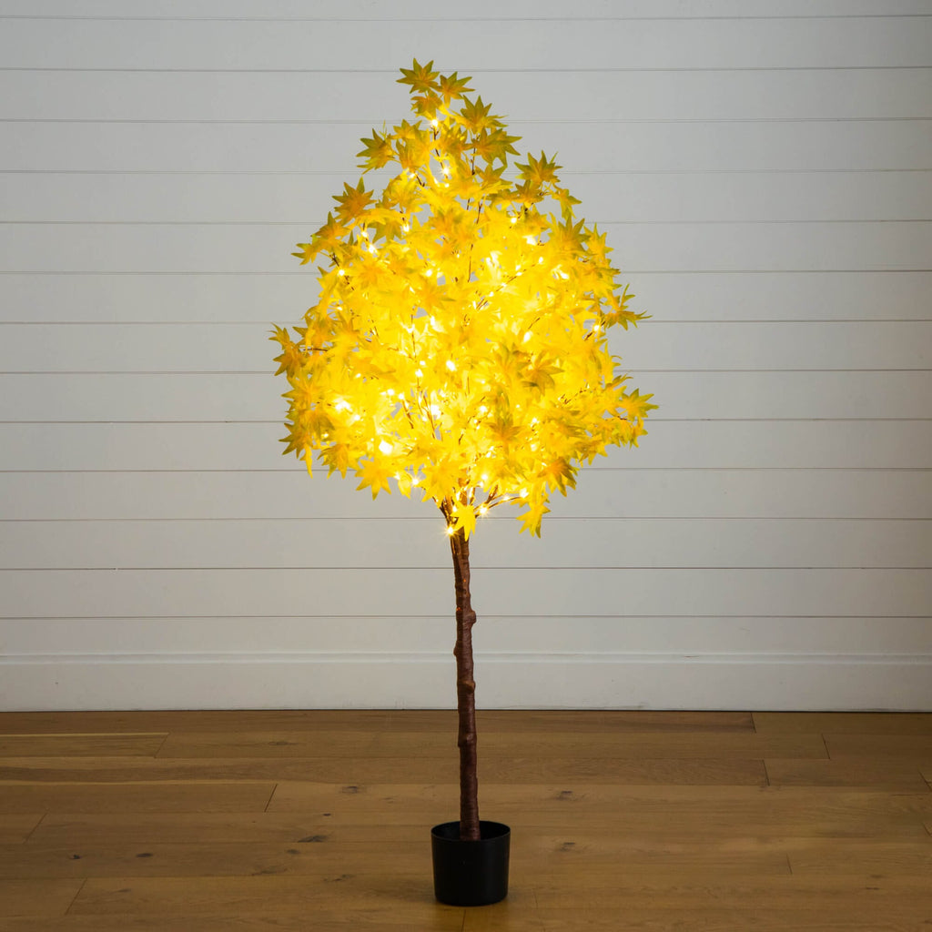 5' Pre-Lit Yellow Autumn Maple Artifical Fall Tree with 250 Warm White LED Lights