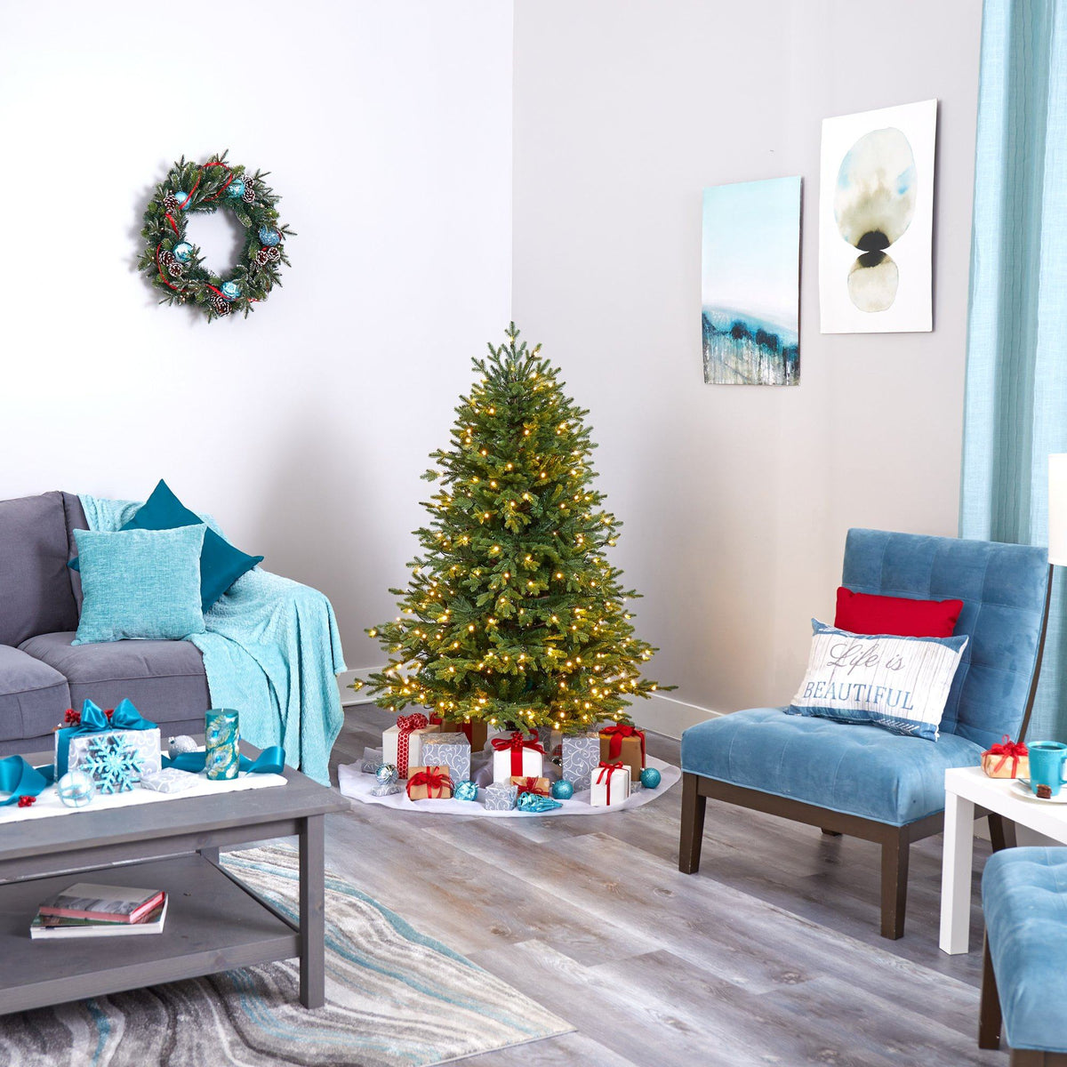 5’ Wyoming Spruce Artificial Christmas Tree with 300 Clear LED Lights and 773 Bendable Branches