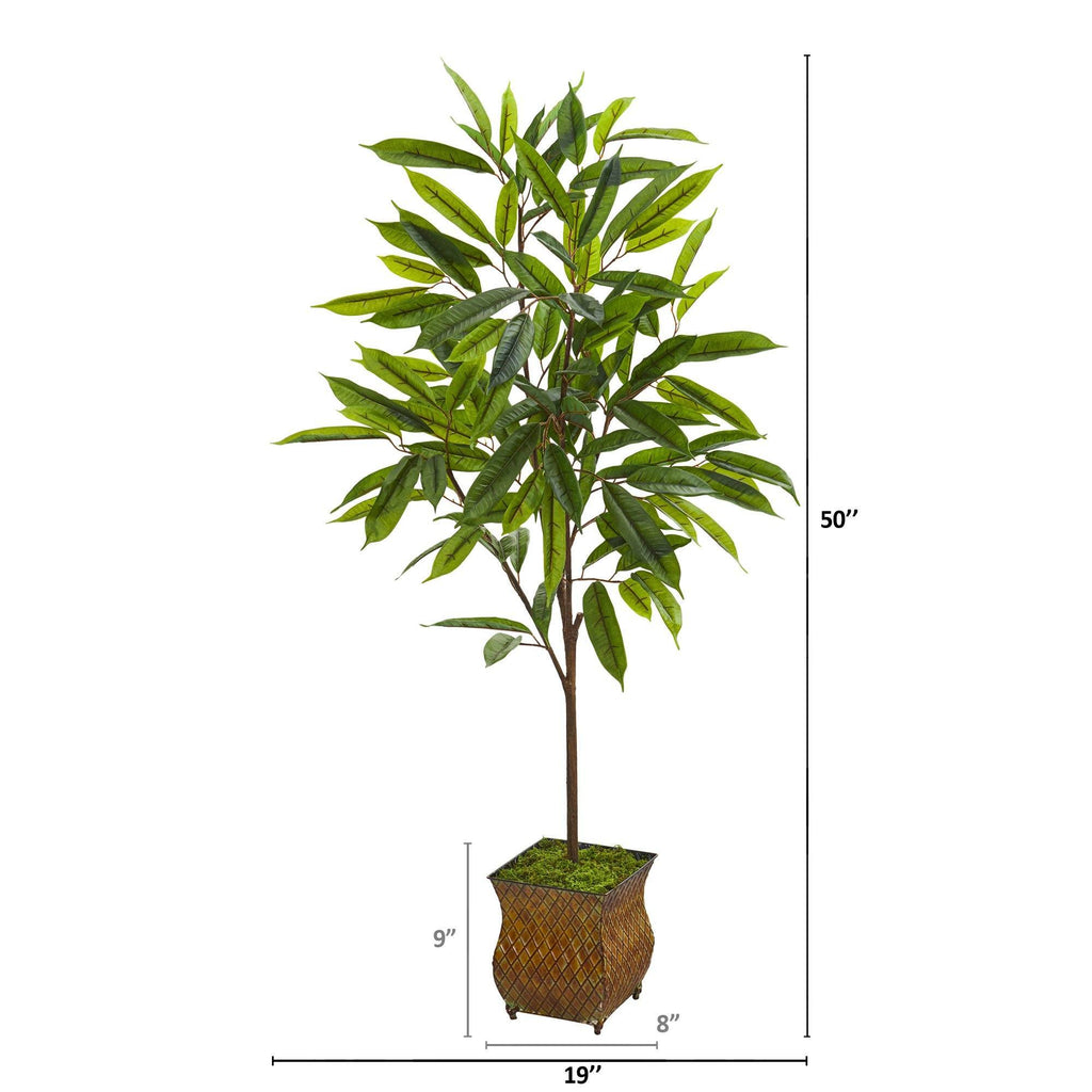 50” Ficus Artificial Plant in Decorative Metal Planter