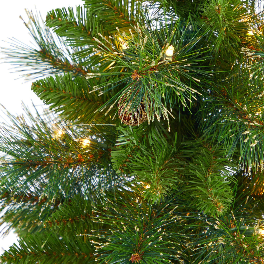 50” Golden Tip Washington Pine Artificial Christmas Tree with 100 Clear Lights, Pine Cones and 336 Bendable Branches in Black Metal Planter