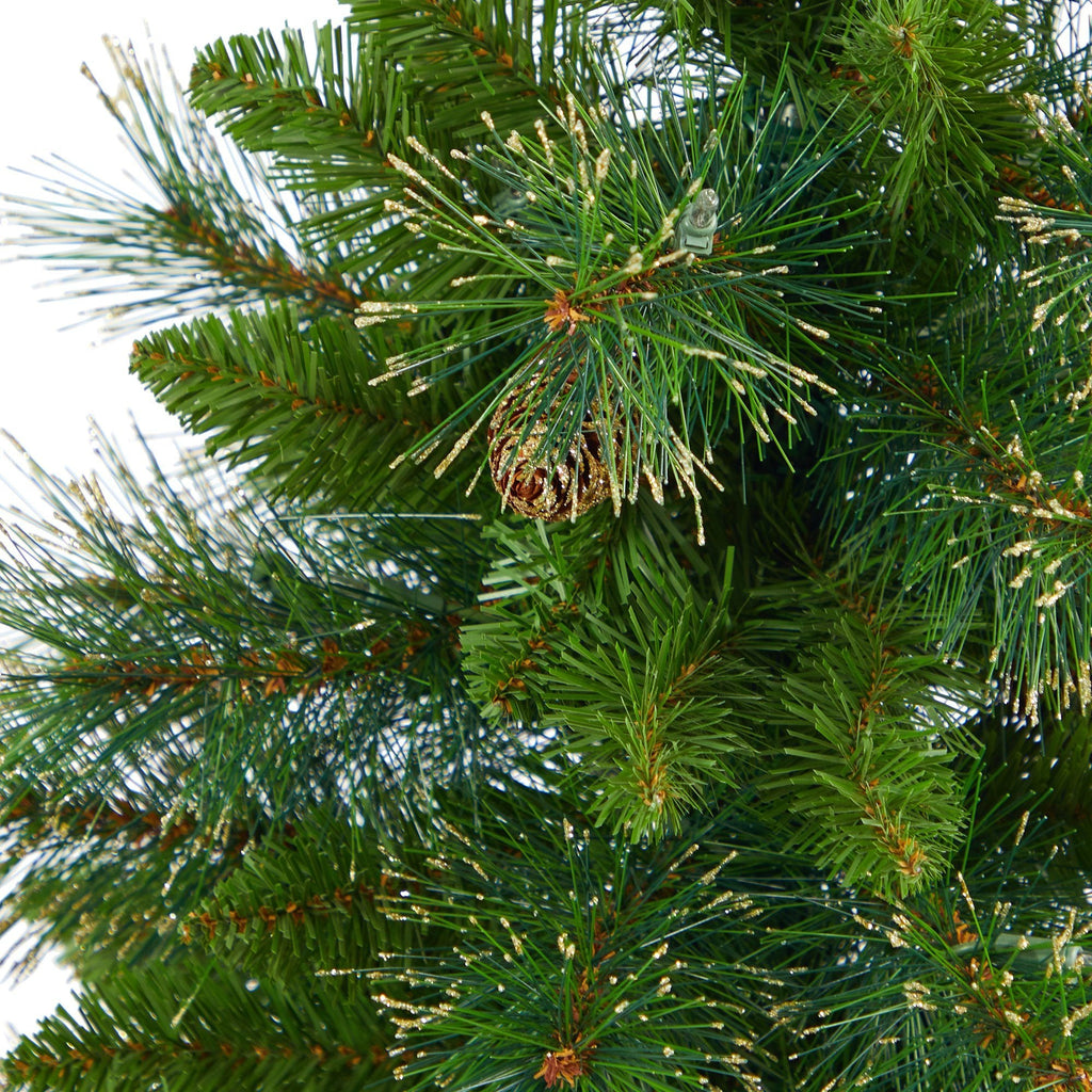 50” Golden Tip Washington Pine Artificial Christmas Tree with 100 Clear Lights, Pine Cones and 336 Bendable Branches in Black Metal Planter