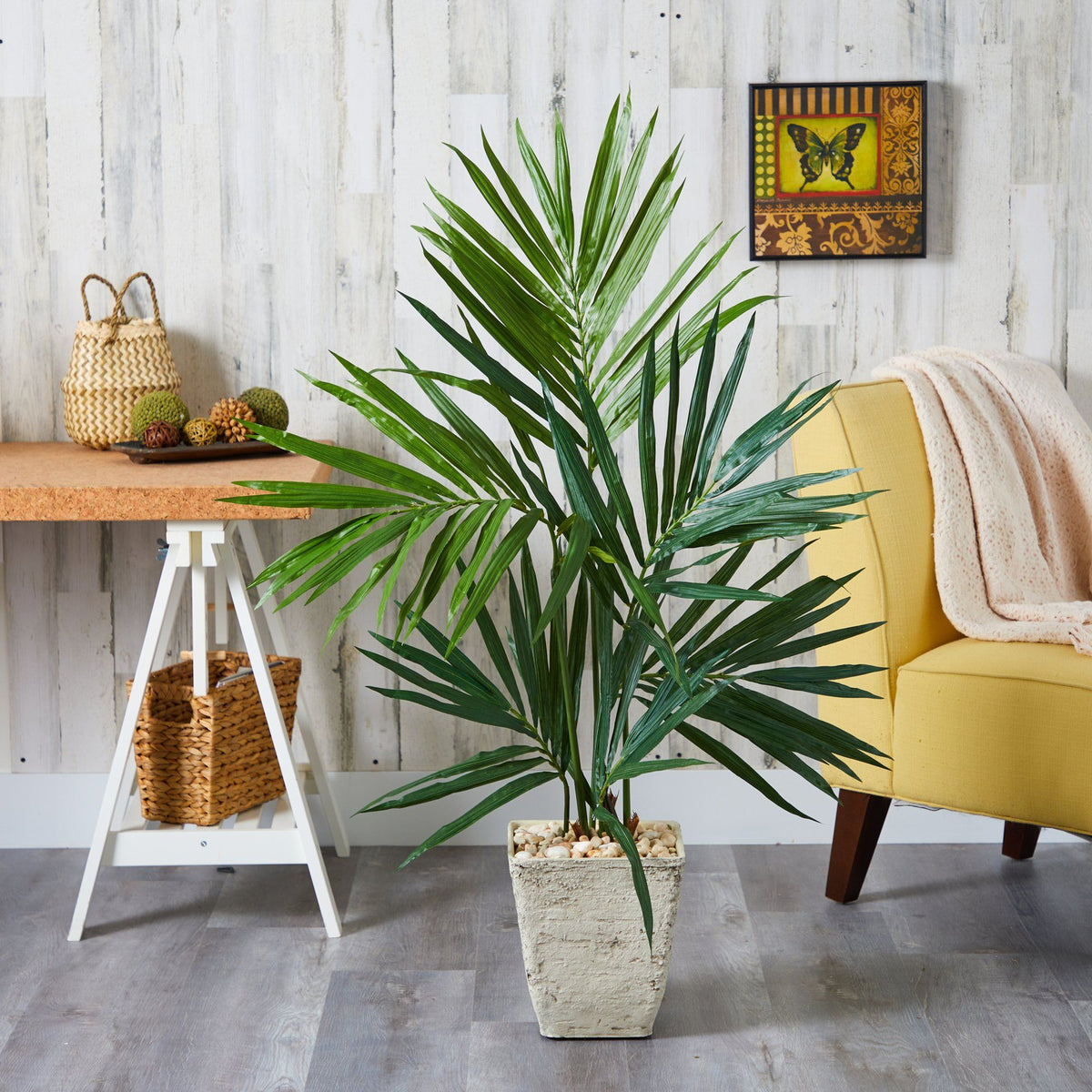 50” Kentia Artificial Palm Tree in Country White Planter