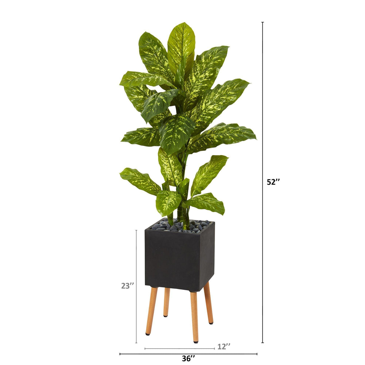 52” Dieffenbachia Artificial Plant in Black Planter with Stand (Real Touch)