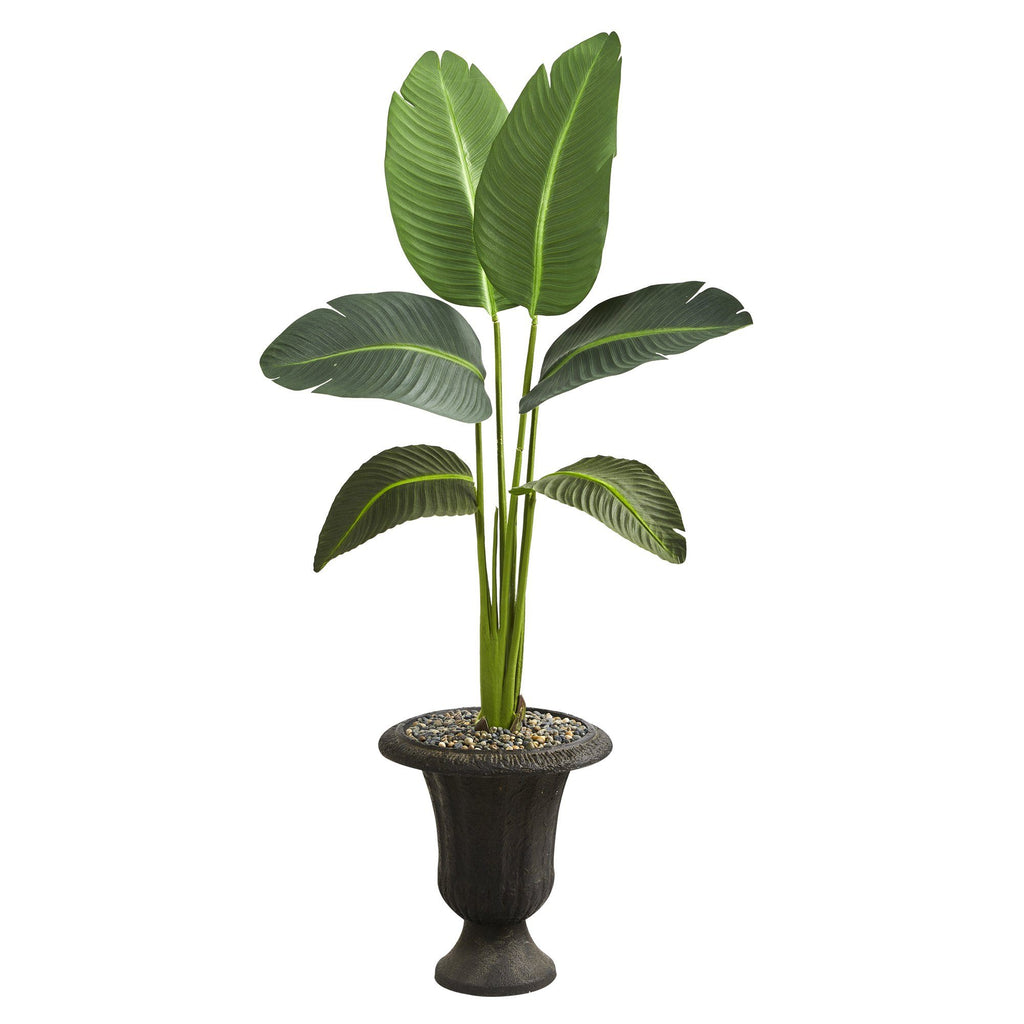52” Traveler’s Palm Artificial Plant in Charcoal Urn (Real Touch)