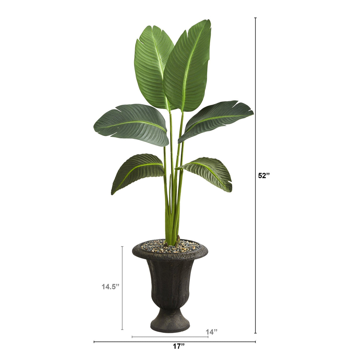 52” Traveler’s Palm Artificial Plant in Charcoal Urn (Real Touch)