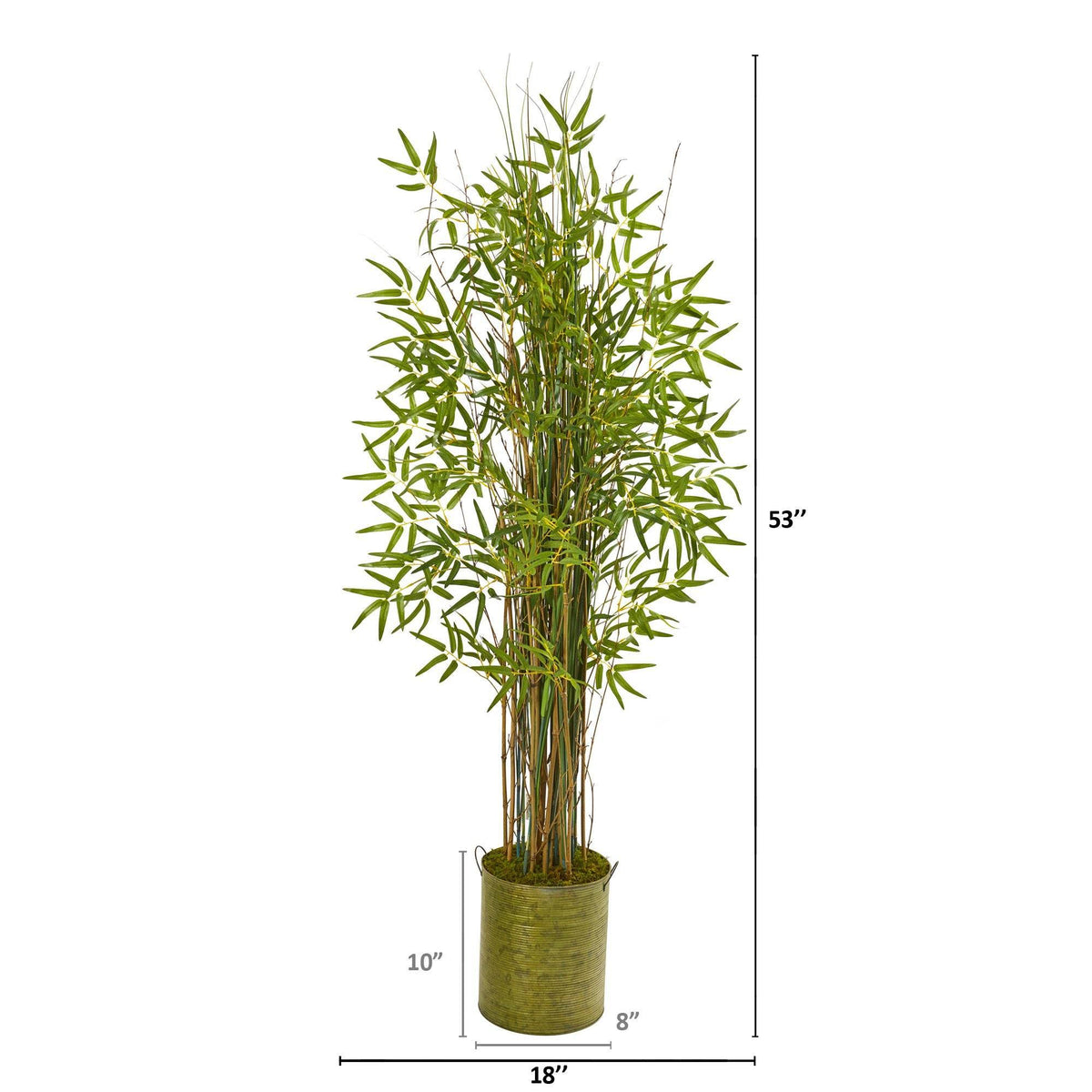 53” Bamboo Grass Artificial Plant in Green Metal Planter