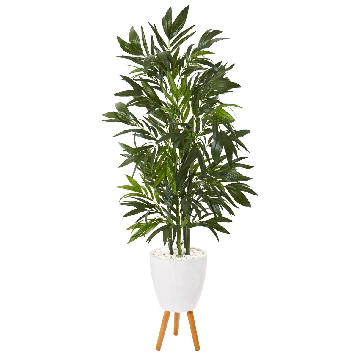 53” Bamboo Palm Artificial Tree in White Planter with Stand