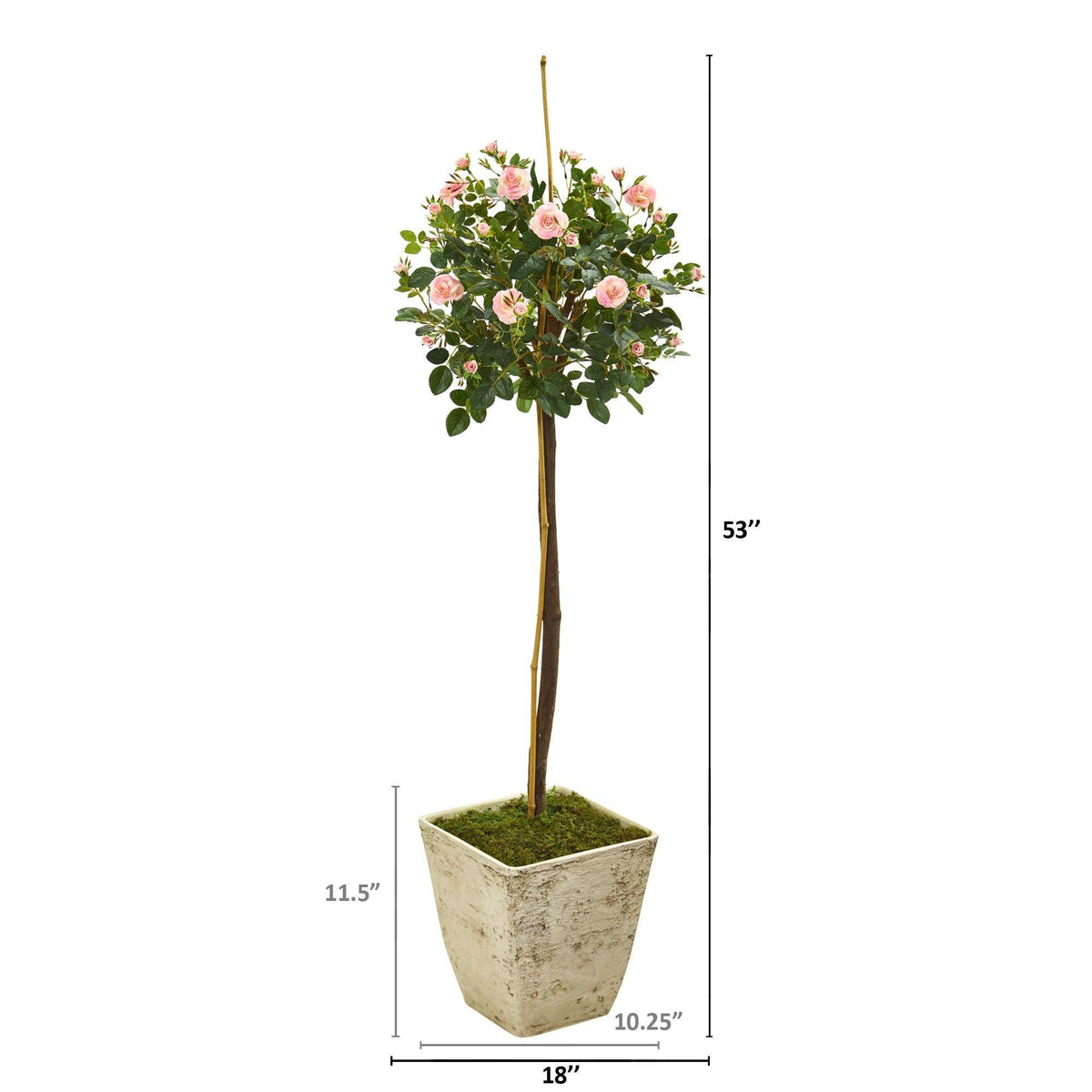 53” Rose Topiary Artificial Tree in Country White Planter