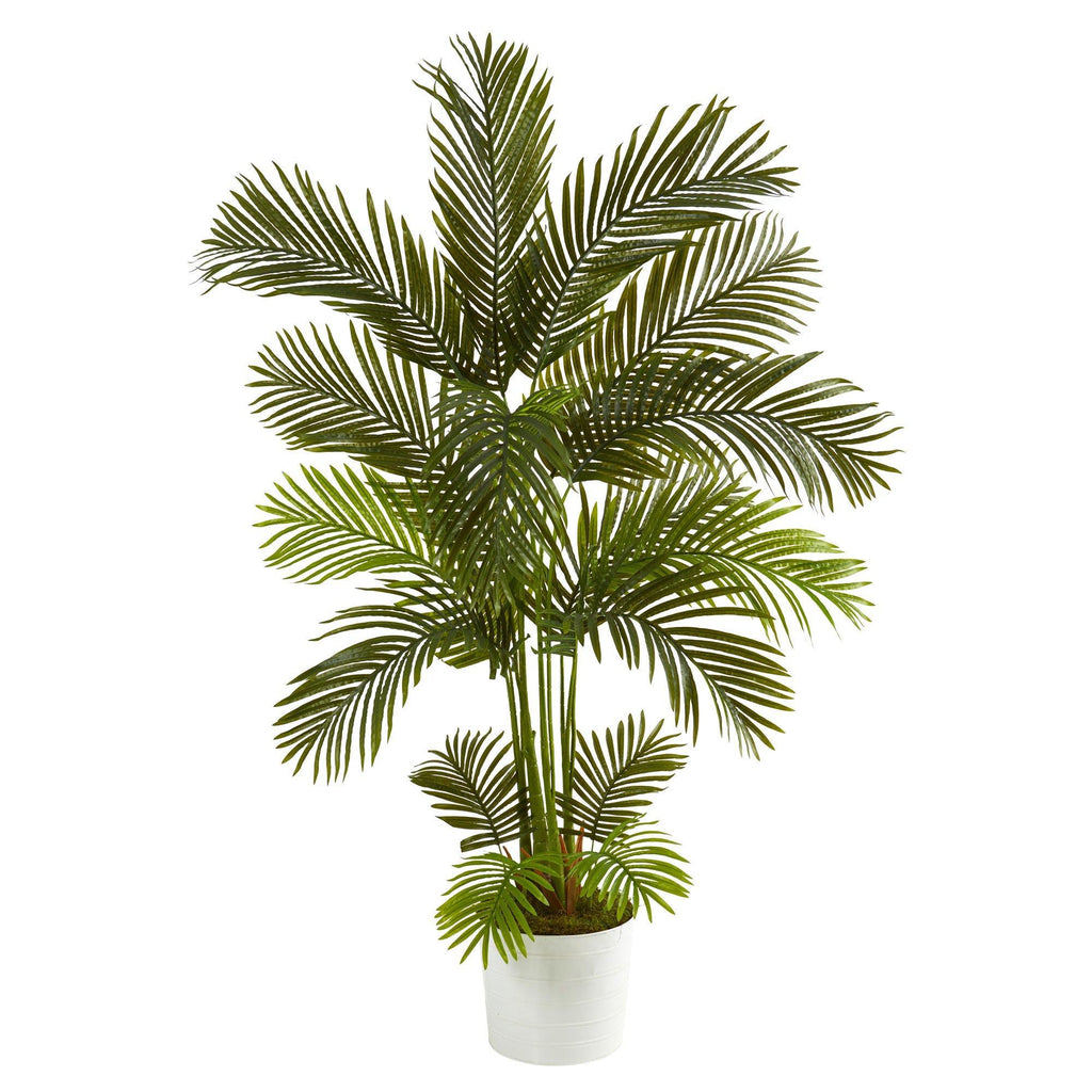 5.5' Areca Palm Artificial Tree in White Tin Planter