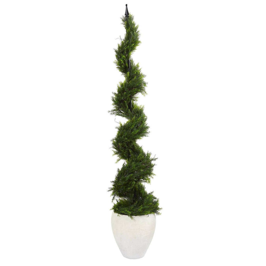 5.5’ Cypress Artificial Spiral Tree in White Planter