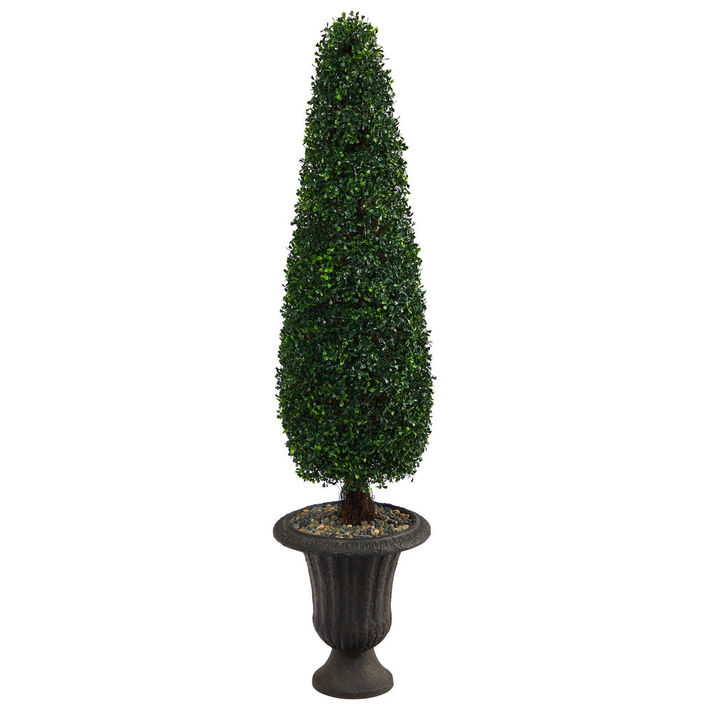 57” Boxwood Topiary Artificial Tree in Charcoal Urn UV Resistant (Indoor/Outdoor)