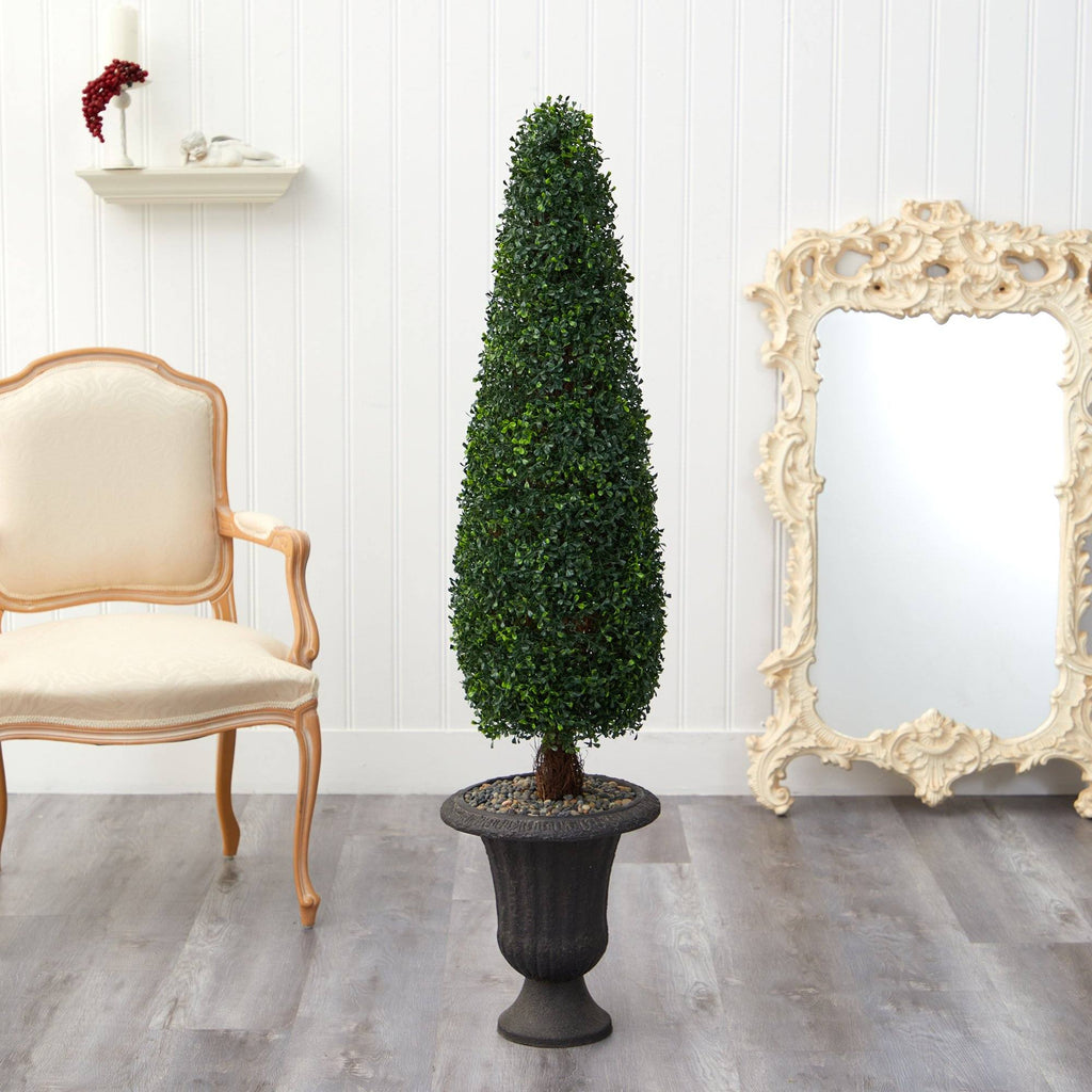 57” Boxwood Topiary Artificial Tree in Charcoal Urn UV Resistant (Indoor/Outdoor)