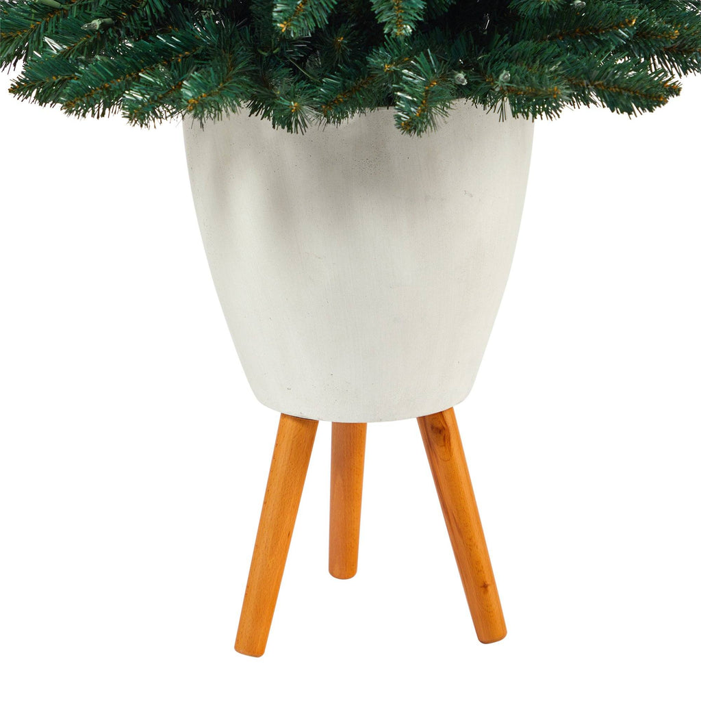 57” Northern Rocky Spruce Artificial Christmas Tree with 100 Clear Lights and 322 Bendable Branches in White Planter with Stand