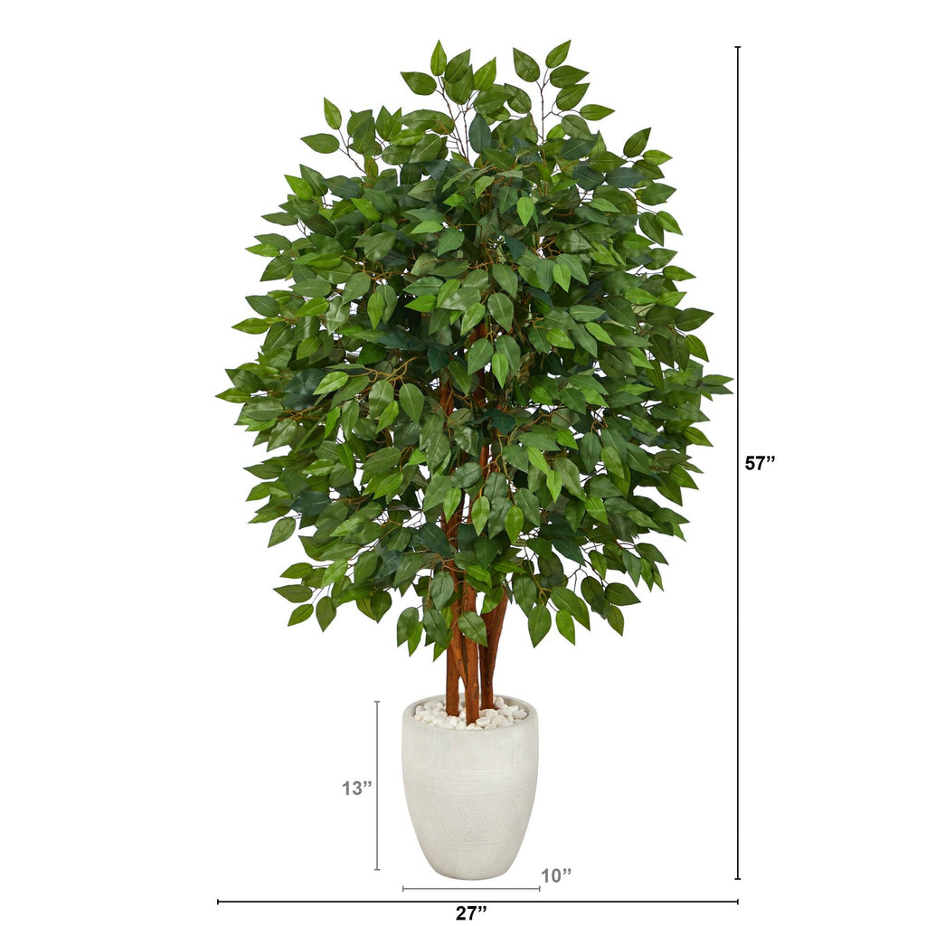 57” Super Deluxe Artificial Ficus Tree in White Planter