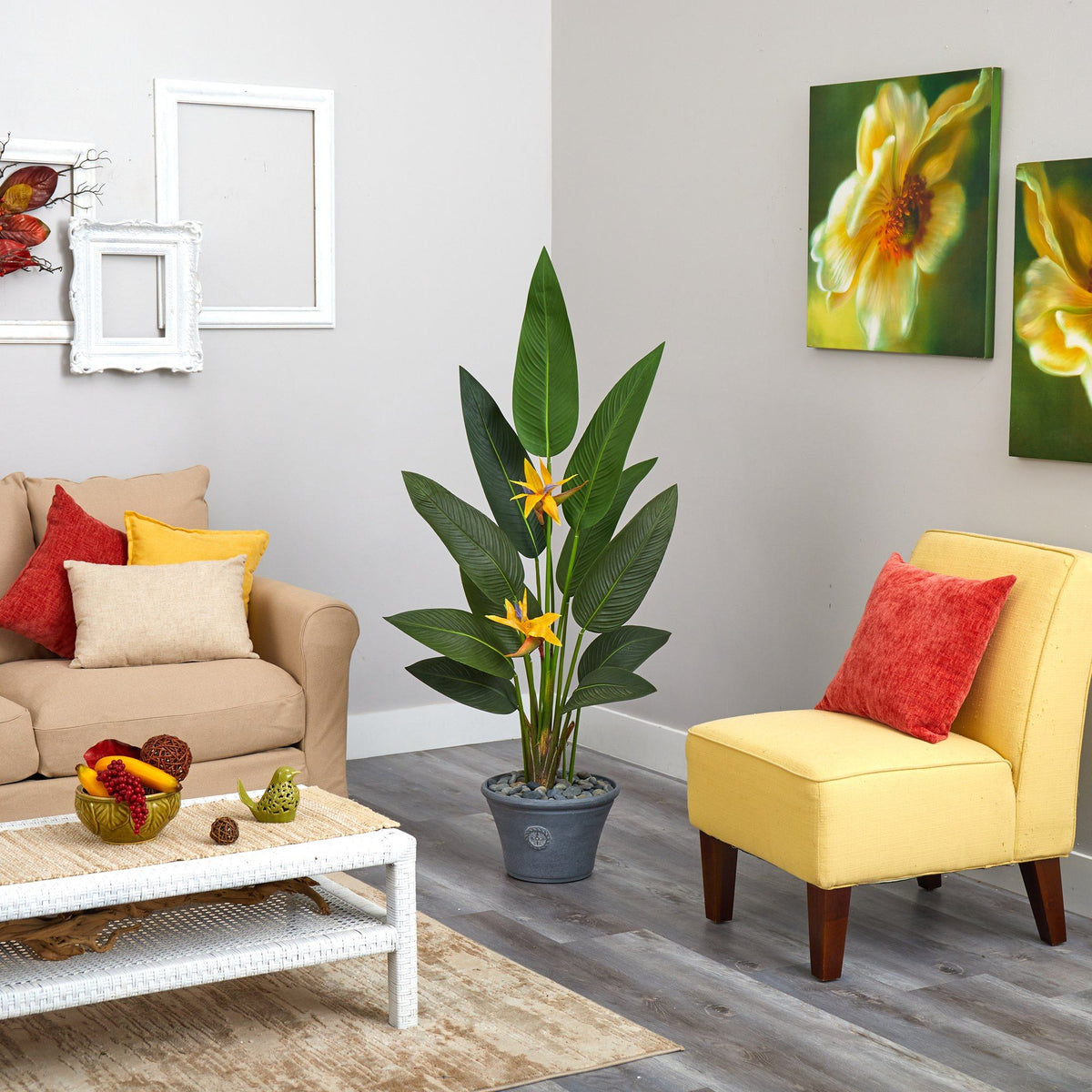 58” Bird of Paradise Artificial Plant in Gray Planter (Real Touch)