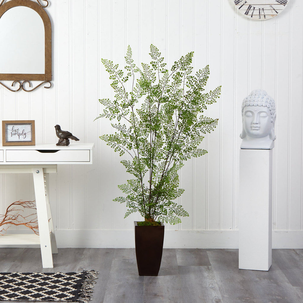 58” Ruffle Fern Artificial Tree in Bronze Metal Planter