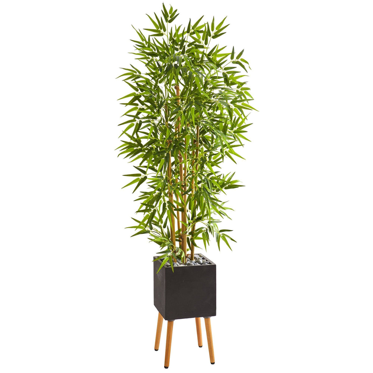 59” Bamboo Artificial Tree in Black Planter with Stand
