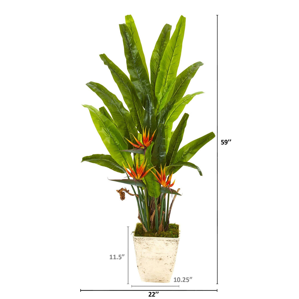 59” Bird of Paradise Artificial Plant in Country White Planter