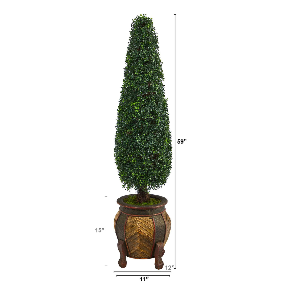 59” Boxwood Topiary Artificial Tree in Decorative Planter (Indoor/Outdoor)
