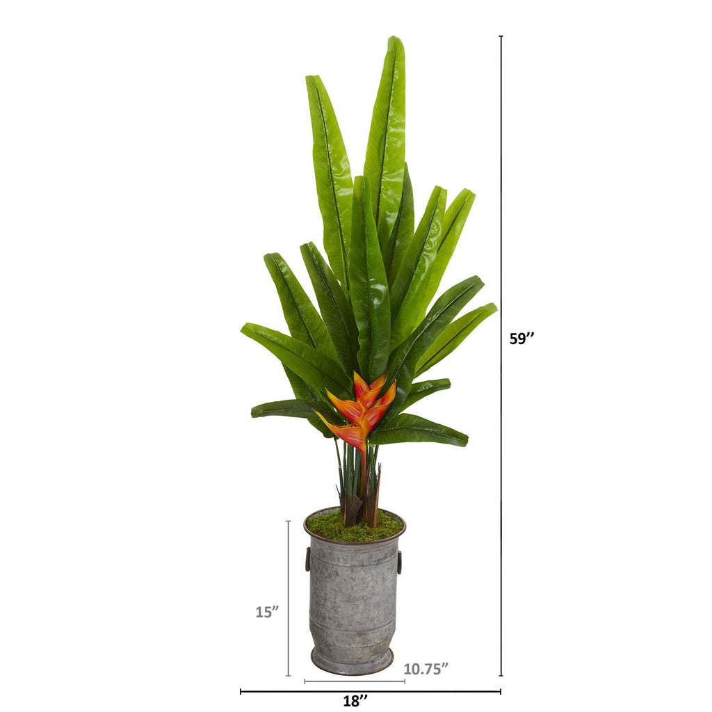 59” Traveler's Palm Artificial Tree in Vintage Metal Planter