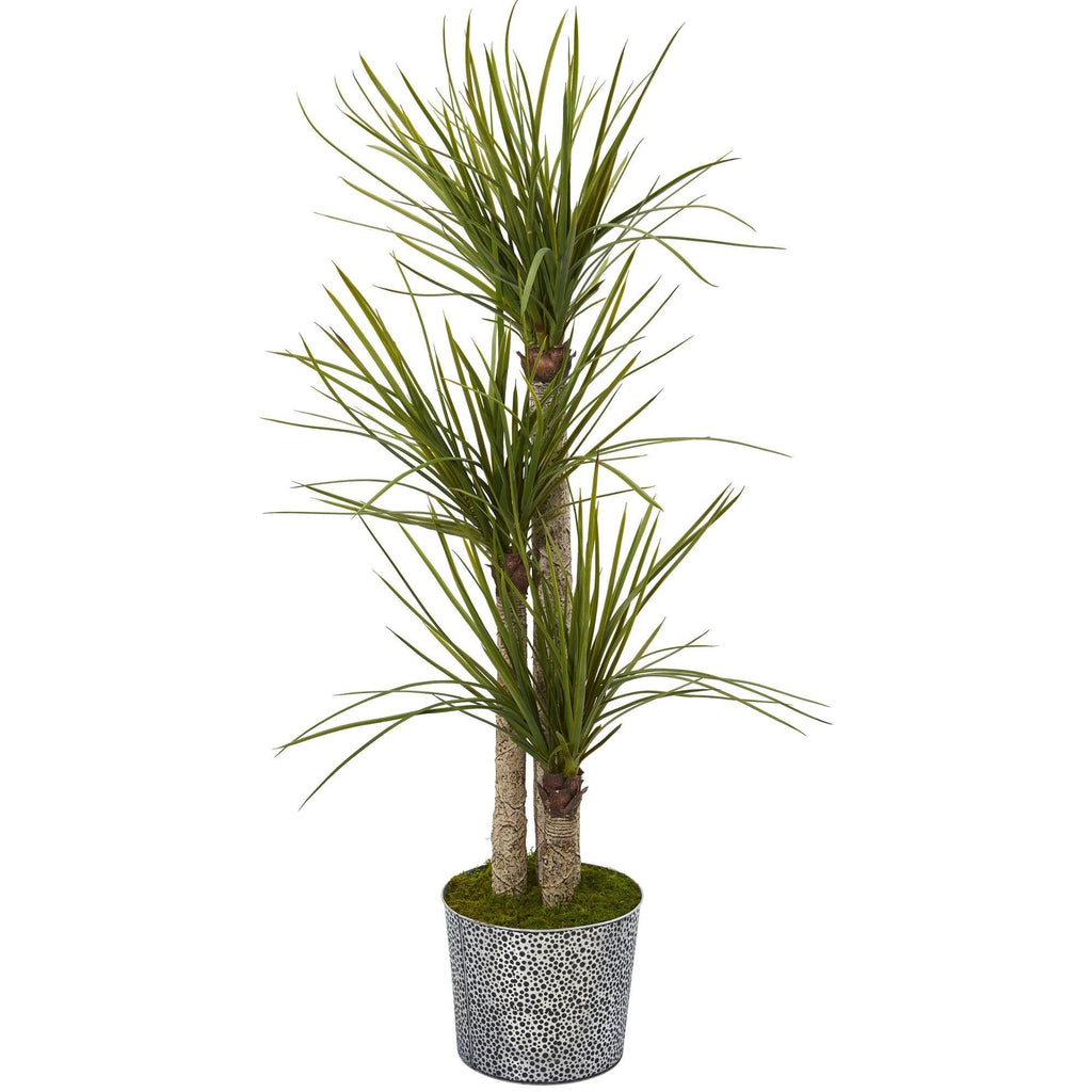 59” Yucca Artificial Tree in Black Embossed Tin Planter
