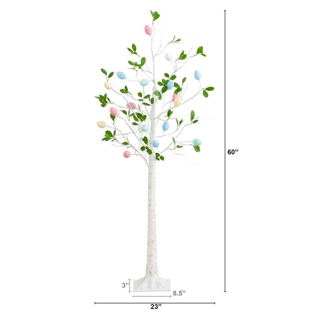 5' Pre-Lit Artificial Blooming Easter Egg Twig Tree with 18 Warm White LED Lights