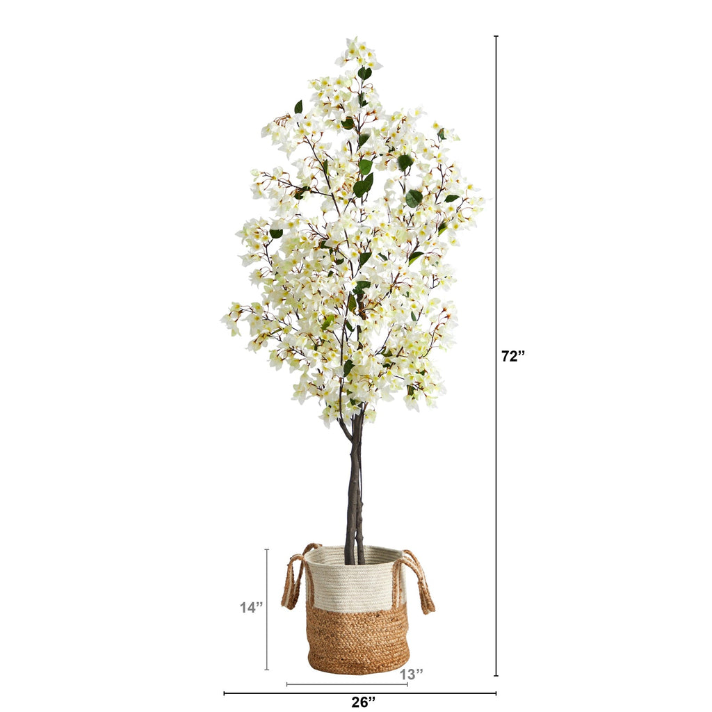 6’ Artificial Bougainvillea Tree with Handmade Jute & Cotton Basket