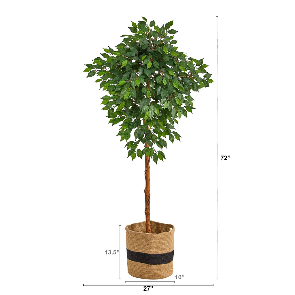 6’ Artificial Ficus Tree with Handmade Jute & Cotton Basket
